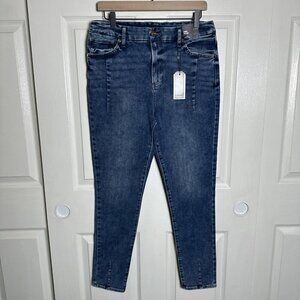 New EXPRESS Sz Large Women's Blue Skinny High Rise Jeans Hyper Flexx Stretch 14